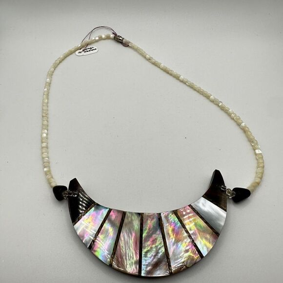 16” Abalone inlay on wood, shell beaded bib necklace! - Picture 13 of 14